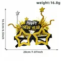 Gafas de fiesta Happy New Year negras y doradas con estrellas brillantes para año nuevo - Gafas de Año Nuevo / Estilo Estrella de Fuegos Artificiales