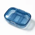 Portable blue translucent mini pill storage box with three compartments for pills - 3-Compartment Pill Box / Individual Bag / Transparent Blue