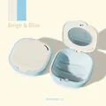 Estuche portátil para retenedores con espejo y capa de drenaje en color beige y azul - Beige Azul