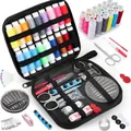 Comprehensive portable sewing kit with multi-color threads and complete tools set - Black Nylon Style / Mini Handheld Thimble Style