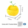 Apple-shaped yellow wall storage box with non-marking sticker, 14x12.3x7.6cm size. - Adhesive Type / 1 Piece / Yellow