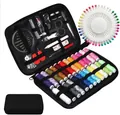 Portable 36-color sewing thread kit with accessories in black zippered travel case - 130 Pieces Sewing Kit (Medium Handle)