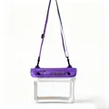 Purple waterproof phone pouch with touchscreen window and crossbody strap for swimming. - Double-Layer Air Cushion / 22x20x3cm / White