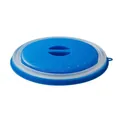 Blue silicone collapsible microwave splatter guard lid for food heating and splatter prevention. - Blue