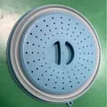 Blue collapsible silicone microwave splatter cover and food strainer for kitchen heating - Dark Blue