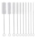 Set of 10 multi-size nylon straw cleaning brushes with durable stainless steel handles - 10-Piece Set
