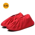 Washable and reusable red non-slip cloth shoe covers for home and indoor use - Adult Mesh Style / Red