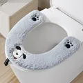 Soft plush puppy toilet seat cover for winter with handle in light blue color. - U-Shaped Toilet Mat / Blue