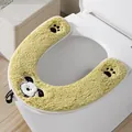 Plush lime green toilet seat cover with cute dog embroidery and black handle. - U-Shaped Toilet Mat / Green