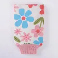 Verdickter Peeling-Badhandschuh mit buntem Blumenmuster für eine tiefe Hautreinigung - Rosa Blume