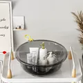 Transparent gray round plastic washbasin with yellow hanging hook for home use - S / Gray