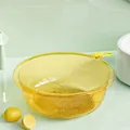 Durable yellow transparent plastic washbasin with cherry blossom pattern and hanging hook - S / Yellow