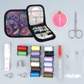 Portable sewing kit including patterned zipper pouch and colorful threads for DIY hand sewing - Purple Floral Bag / 10-Piece Set / Purple