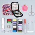 Comprehensive portable sewing kit with floral print zipper case and colorful thread spools - Pink Floral Bag / 10-Piece Set / Pink