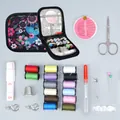 Comprehensive sewing kit with floral printed zipper case and colorful thread spools. - Flowers in Bloom / 10-Piece Set / Colorful
