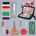 Compact 10-piece portable sewing kit set including colorful threads and floral pattern zipper pouch - Pink Floral Bag / Set / Pink