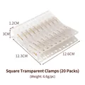 Set di 20 mollette trasparenti in PC antivento con design antiscivolo e dimensioni - 20 Pezzi (Quadrato) / Trasparente