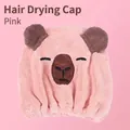 Cute pink cartoon bear hair drying cap made of super absorbent microfiber for kids - 1 Piece / Pink Capybara