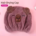 Purple cartoon bear quick-dry hair towel cap with super absorbent microfibers for women - 1 Piece / Purple Capybara