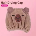 Brown cartoon bear microfiber hair drying cap with soft absorbent fabric for SKU - 1 Piece / Coffee Capybara