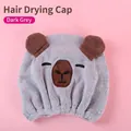 Cute dark grey capybara-style quick-dry hair towel cap for kids and adults - 1 Piece / Gray Capybara