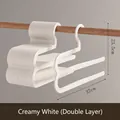 Creamy white double-layer Z-shaped goose-neck pant hanger set for closet organization - Double Layer / Single Item / Cream