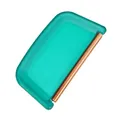 Manual portable lint remover for coats and fabrics with teal handle and copper scraper - Green