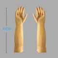 Waterproof yellow rubber gloves for dishwashing with a long 45cm cuff for extra protection - S / Unlined / 45cm / Beige