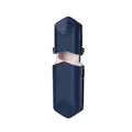 Portable telescopic pill cutter with a compact hexagonal navy blue and pink design - Blue