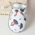 Floral printed exfoliating bath glove with grey trim for gentle and effective skin cleansing - Bath Scrubber / Blue