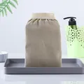 Thin exfoliating bath glove mitt in tan color for deep skin cleansing and massage - Gray