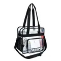 Detailed view of the transparent PVC storage bag showing interior compartments and items - 28*13*27cm / Black