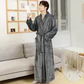 Premium thick grey flannel bathrobe for men, extra long and warm winter sleepwear - M / Robe / Grey [Men]