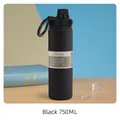 Gourde de sport isotherme noire en acier inoxydable de 750ml avec bouchon à poignée magnétique - Couvercle magnétique / 530ml / Noir