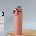 Vakuumisolierte Wasserflasche aus 304 Edelstahl in mattem Pfirsichton für Sport - Ein-Finger Deckel / 530ml / Rosa
