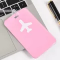 Pink square PVC airplane luggage tag for travel suitcase and baggage identification - Pink