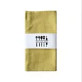 Solid olive green cotton linen napkin featuring My Kitchen decorative paper band - Yellow