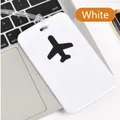 Durable white square PVC airplane luggage tag with a minimalist black aircraft icon - White