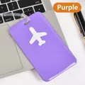 Durable purple rectangular PVC luggage tag with white airplane icon for travel bags - Purple