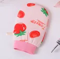 Exfoliating bath mitt with cute fruit prints and elastic pink cuff - Tomato Pattern / Pink
