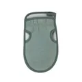 Sage green dual-sided exfoliating bath mitt with finger hole design for body scrub. - OPP Bag / Nordic Green
