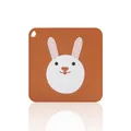 Posavasos cuadrado de silicona marrón con diseño de conejo lindo para la mesa - Conejo Blanco Cuadrado / Con orificio para colgar / Marrón