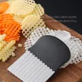 Stainless steel wavy potato slicer with black ergonomic handle for crinkle cut vegetables - S