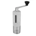 Portable white manual coffee bean grinder with stainless steel handle and clear base - Adjustable Gear Style / Silver