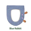 Soft and warm blue plush toilet seat cover featuring a cute rabbit cartoon design - Blue Rabbit