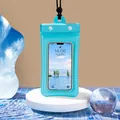 Pochette de téléphone étanche flottante turquoise avec fenêtre tactile transparente et cordon - Bleu clair