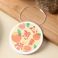 Round wood pulp cotton dishwashing sponge featuring a vibrant citrus orange print design - 9cm / Good Luck Persimmon