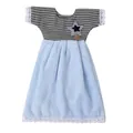 Mignon essuie-mains bleu clair en forme de robe avec haut à motif pied-de-poule et dentelle - Serviette à Mains Forme Robe / Bleu
