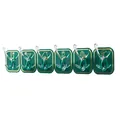 Minimalist green punch-free row of 6 adhesive wall hooks with decorative golden patterns - 6 Hooks / Green