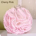 Premium soft mesh bath sponge flower with cute pom-pom lace edges in cherry pink color - 40g / Pink